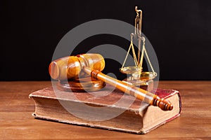 Judge gavel book and balance
