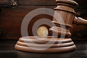 Judge gavel closeup with twenty eurocents