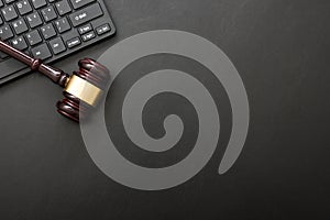 Judge gavel with computer keyboard. Concept of internet crime. Copy space for text