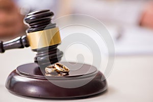 The judge gavel deciding on marriage divorce