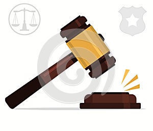 Judge gavel. Decision glossy mallet for court verdict. legal law advice and justice concept. Vector