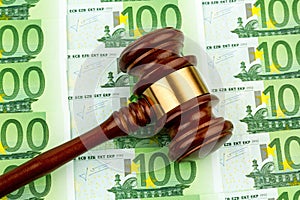 Judge gavel and euro banknotes