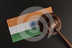 Judge Gavel and flag of India . Violation of human rights. Protection of rights population