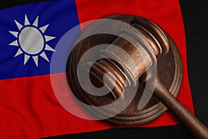 Judge Gavel and flag of Republic of China. Law and justice in Taiwan. Violation of rights and freedoms