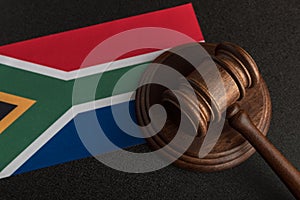 Judge gavel and flag South Africa. Law and justice. Constitutional law