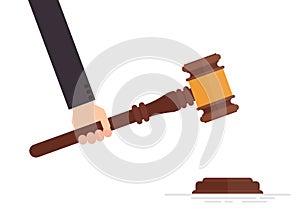 Judge gavel in hand vector illustration isolated on white background