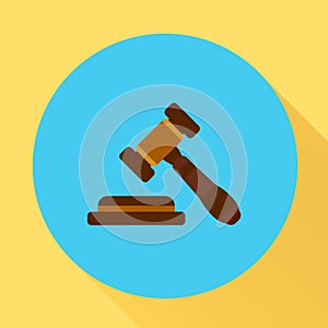 Judge gavel icon. Vector illustration in flat style with long shadow