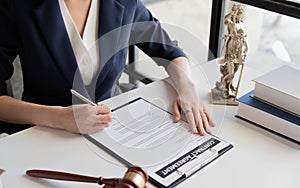 Judge gavel Justice lawyers, Business woman in suit or lawyer working on a documents. Legal law, advice and justice