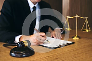 Judge gavel with Justice lawyers, Businessman in suit or lawyer