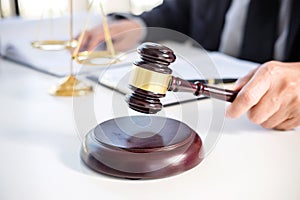 Judge gavel with Justice lawyers, Businessman in suit or lawyer