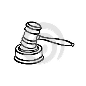 Judge gavel outline illustration on white background