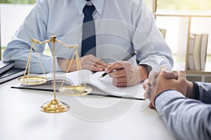 Judge gavel with scales of justice, Business people and male law