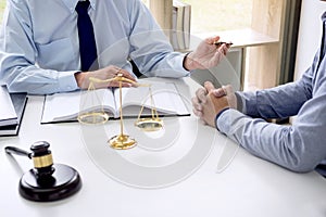 Judge gavel with scales of justice, Business people and male law