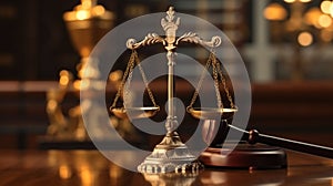 Judge gavel and scales of justice in the court hall law concept of judiciary. Generative AI