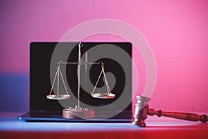 Judge gavel and scales of justice in office