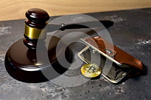 Judge hammer and BTC gold crypto coin. Justice courtroom. Ripple demands Bitcoin and Ethereum docs from SEC amid legal fight.