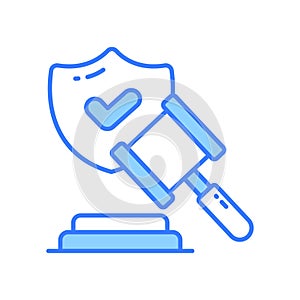 Judge hammer and gavel, insurance law icon, commercial law, legal advice for business, auction vector