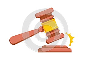 Judge hammer icon law gavel. Auction court hammer bid authority concept symbol. Wooden judge ceremonial hammer photo