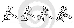 Judge hammer icon set, outline style