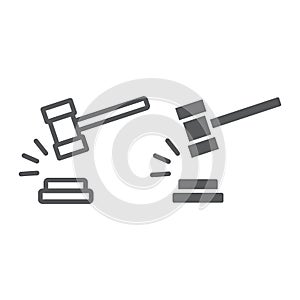 Judge hammer line and glyph icon, judgment and law, auction hammer sign, vector graphics, a linear pattern on a white
