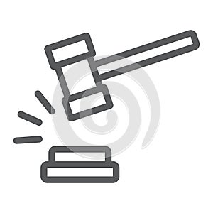 Judge hammer line icon, judgment and law, auction hammer sign, vector graphics, a linear pattern on a white background.