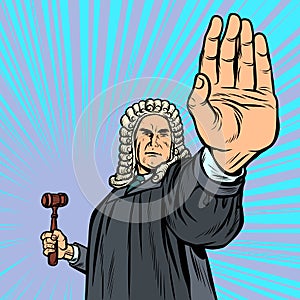 Judge with a hammer stop gesture