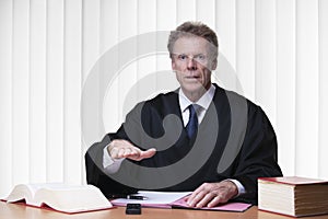 Judge or lawyer requesting silence photo