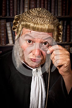 Judge with monocle
