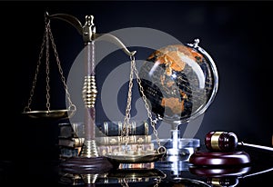 Judge`s gavel and scale of justice.Legal office.