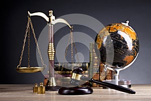 Judge`s gavel and scale of justice.Legal office.