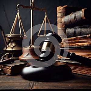 Judge\'s gavel sits on the bench of a court room