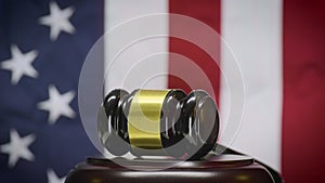 Judge`s Gavel Spins with American Flag, Looping Footage