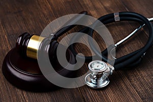 Judge\'s Gavel and stethoscope. Law and medical concept