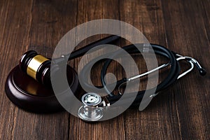 Judge\'s Gavel and stethoscope. Law and medical concept