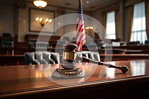 judge's gavel on the table in the court room close-up, concept of justice, law generative ai