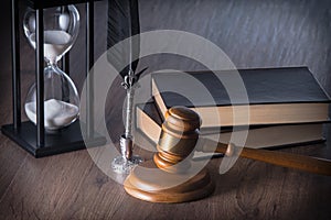 Judge`s gavel on a wooden worktop. Law theme.