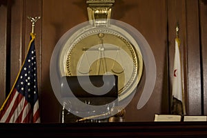 Judge's Seat And Gavel In Court Room
