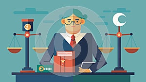 A judge sitting in a courtroom carefully considering evidence before making a just decision.. Vector illustration. photo
