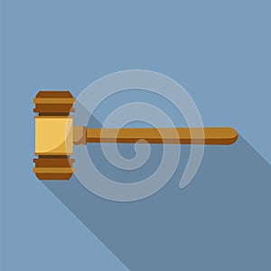 Judge wood hammer icon, flat style