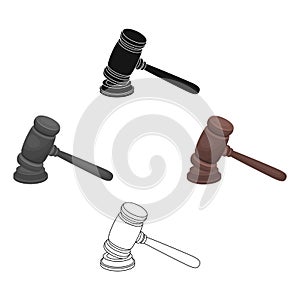 Judge wooden hammer. Hammer for deducing the verdict to the criminal.Prison single icon in cartoon,black style vector