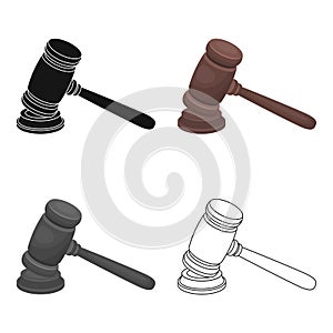 Judge wooden hammer. Hammer for deducing the verdict to the criminal.Prison single icon in cartoon style vector symbol