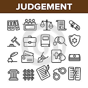 Judgement, Court Process Vector Thin Line Icons Set