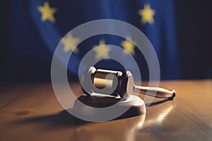 Judges gavel with European union flag on background. Generate ai photo