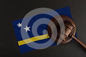 Judges gavel and the flag of Curacao. Law and Justice. Constitutional law