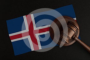 Judges gavel and the flag of Iceland. Law and Justice. Constitutional law