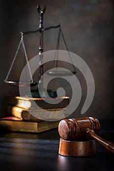 Judges Gavel, Scales of Justice and Books