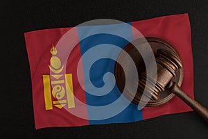 Judges hammer and the flag of Mongolia. Law and Justice. Constitutional law