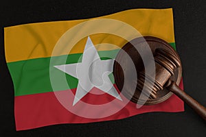 Judges hammer and the flag of Myanmar. Law and Justice. Constitutional law
