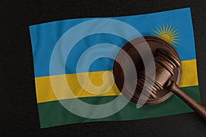 Judges hammer and the flag of Rwanda. Law and Justice. Constitutional law