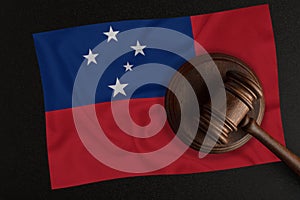 Judges hammer and the flag of Samoa. Law and Justice. Constitutional law